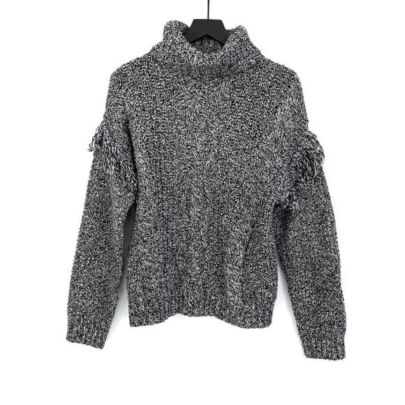 LEE COOPER Fringe Sleeve Turtleneck Knit Sweater Heather Grey M - Picture 1 of 10